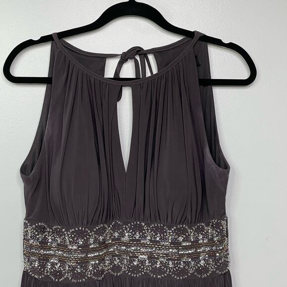 R&M‎ Richards Sleeveless Halter Neck Gown Dress Prom Bridesmaid Beaded Brown 10 - Picture 2 of 14